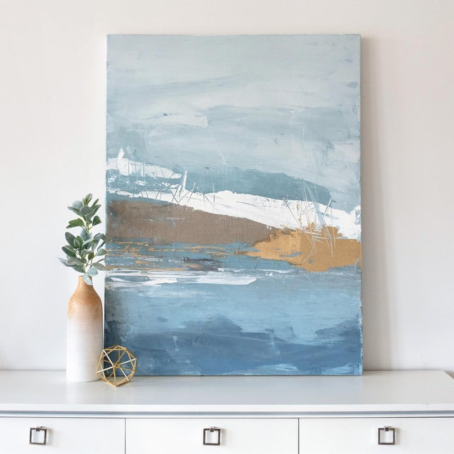 This original painting features layering and texture, pairing thicker paint with carved out gestural marks and exposed...