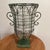 Large Hand Blown Caged Glass Footed Vase Wrought Iron Frame Scroll Handles For Sale - Image 10 of 12