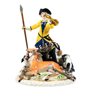 Hunter with Stag and Pack of Dogs by J.F. Eberlein for Meissen Group, 1860 For Sale