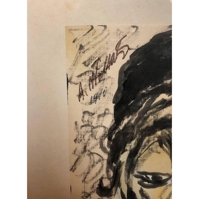 Modern Abraham Walkowitz, Modernist Watercolor Painting, Portrait of a Man, the Rabbi For Sale - Image 3 of 3