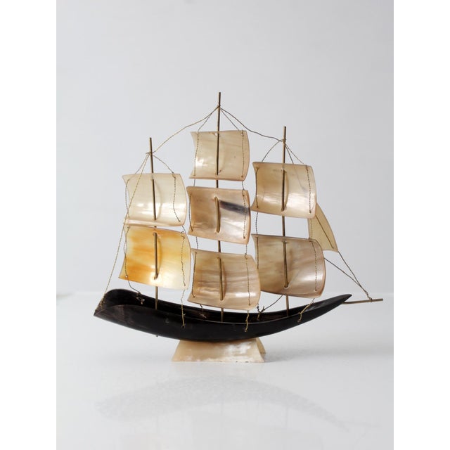 Mid-Century Italian Genuine Horn Ship Model For Sale - Image 6 of 13