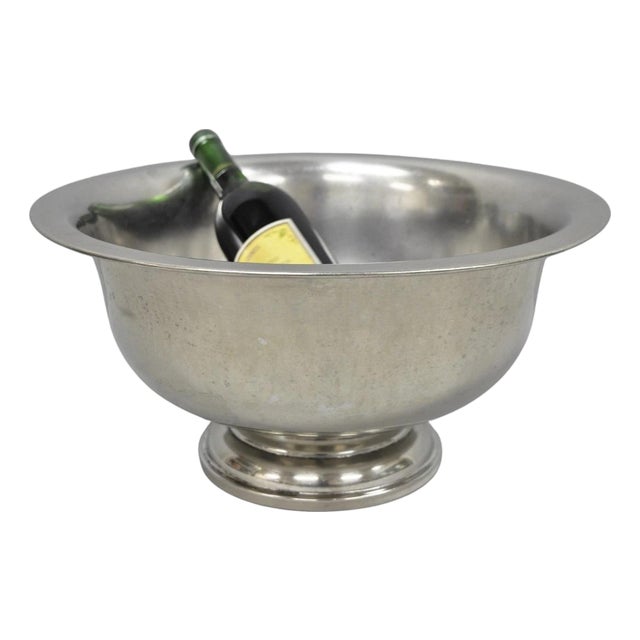Vintage Modern Stainless Steel Metal Punchbowl Champagne Wine Chiller Ice Bucket For Sale
