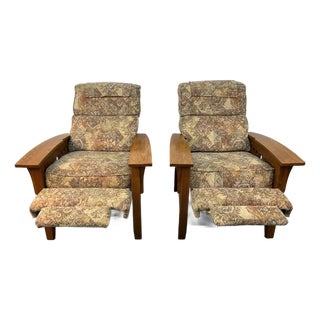 Late 20th Century Pair of Mission Style Reclining Lounge Chairs For Sale