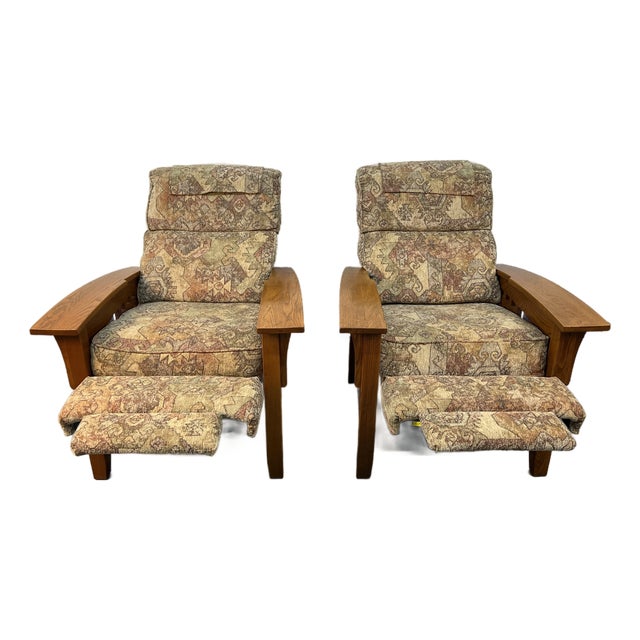 Late 20th Century Pair of Mission Style Reclining Lounge Chairs For Sale
