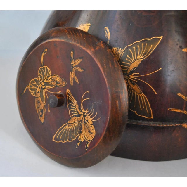 Antique Gilt Rosewood Kettle or Teapot With Butterflies and Flowers, 19th Century For Sale In Salt Lake City - Image 6 of 13