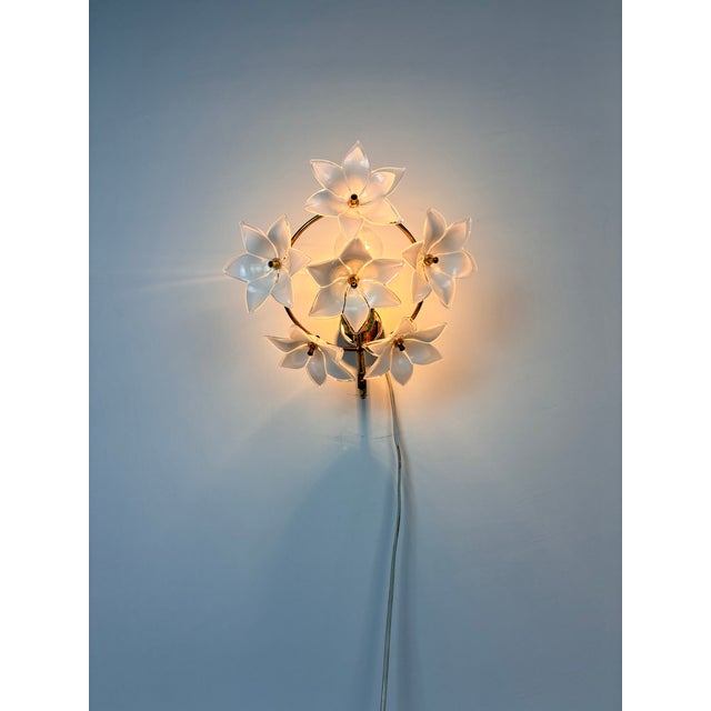 Vintage Murano Style White Floral Wall Sconces - A Pair For Sale - Image 9 of 14