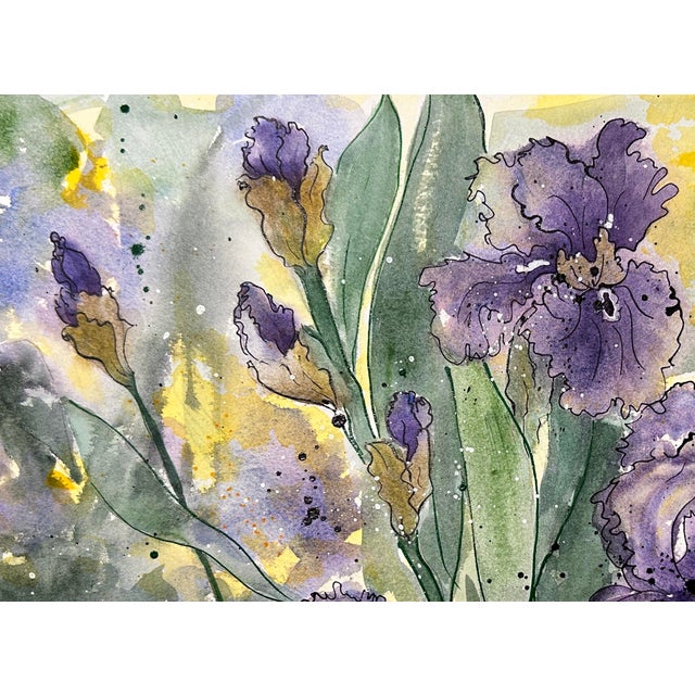 Impressionist One Giclee Print of This Original Watercolor Painting “Amethyst Iris”. Approximately 15 X 11 Inches. No Ai Was Used to Create the Original Painting. For Sale - Image 3 of 9