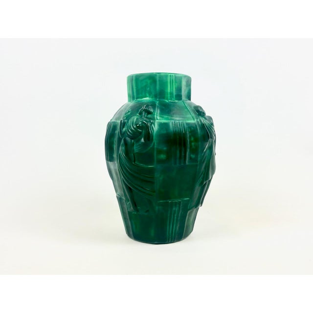 Art Deco Malachite Glass Ingrid Vase attributed to Artur Pleva for Curt Schlevogt, 1950s, in Flawless conditions. Designed...