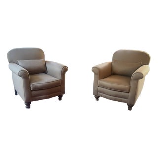 Pair of Designer Lounge Chairs Newly Upholstered in Holland & Sherry Polished Wool For Sale
