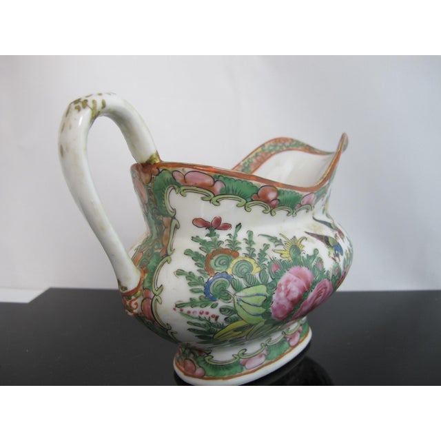 Ceramic Antique Chinese Famille Rose Medallion Heavy Porcelain Gravy Boat Saucer Pitcher For Sale - Image 7 of 9