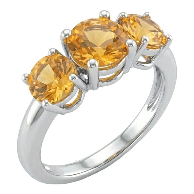 Citrine Trio Gemstone Ring, November Birthstone Ring, Dainty Minimalist Stacking Ring Us 7 For Sale