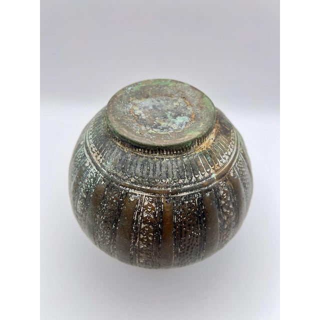 Antique Engraved Bronze Water Vessel (Lota) With Natural Patina For Sale - Image 4 of 5
