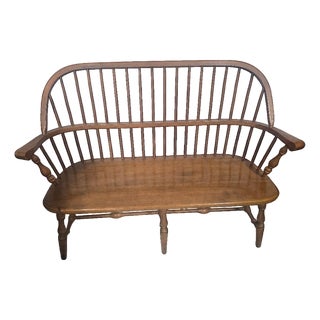Vintage Windsor Style Spindle Back Bench Settee For Sale