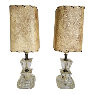 1950s Mid Century Modern Fiberglass and Glass Side Lamps - a Pair For Sale