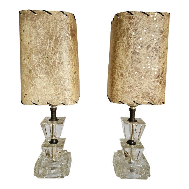 1950s Mid Century Modern Fiberglass and Glass Side Lamps - a Pair For Sale