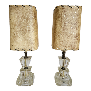 1950s Mid Century Modern Fiberglass and Glass Side Lamps - a Pair