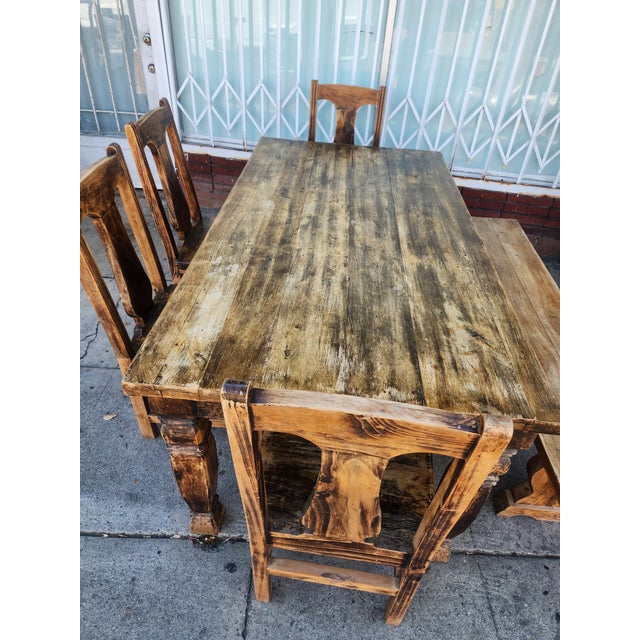 1980s Solid Pine Wood Dining Set For Sale - Image 11 of 12