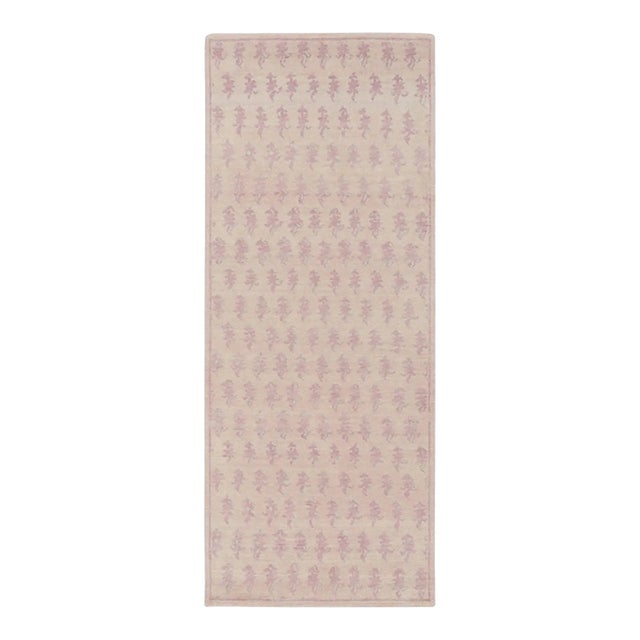 Contemporary Block Print Floral Wool Runner by Rug & Kilim, India For Sale