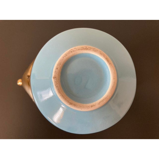 Vintage Mid 20th Century Modern Turquoise Blue and Gold Porcelain Creamer Pitcher For Sale - Image 4 of 12
