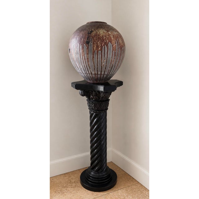 Oversized Vintage Studio Pottery Vase With Lava Glaze Raku Firing For Sale In Miami - Image 6 of 10