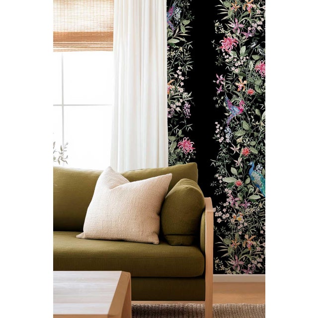 Not Yet Made - Made To Order Mahjong Floral Stripe Grasscloth Wallpaper by House Party | Blank Black | 8 Yards For Sale - Image 5 of 8