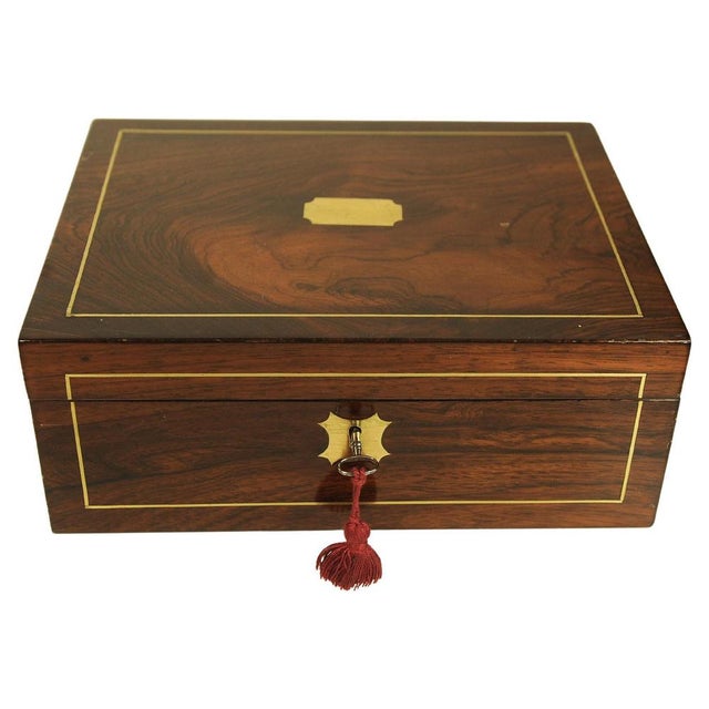 Brown Victorian Rosewood Writing Slope with Brass and Leather Inlay, UK, 1880, Set of 5 For Sale - Image 8 of 13