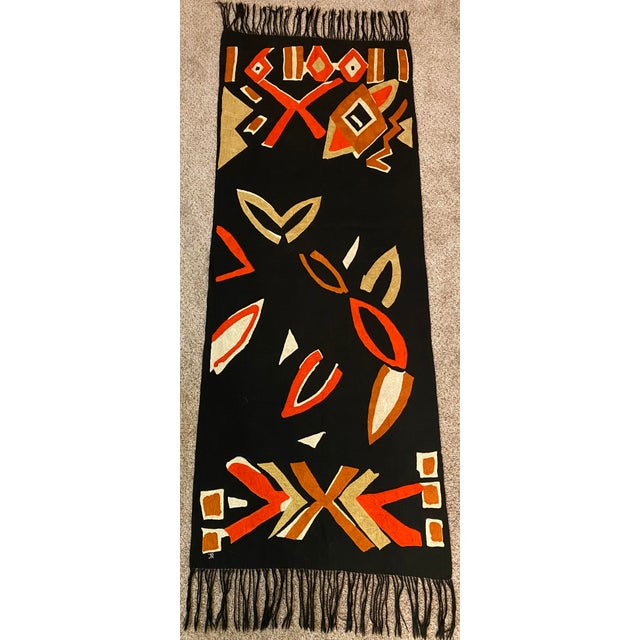 Soft, nearly-cashmere feeling, wool textile with abstract crewel embroidery in the most vivid pops of orange + tangerine....