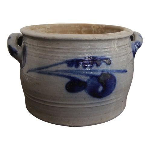 German Folk Art Grey and Cobalt Blue Stoneware Jar, 1890s For Sale
