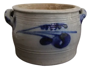 German Folk Art Grey and Cobalt Blue Stoneware Jar, 1890s