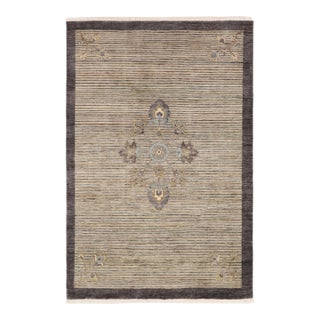 Modern Gabbeh Gray/Blue Wool Rug - 4'7'' X 6'6'' For Sale