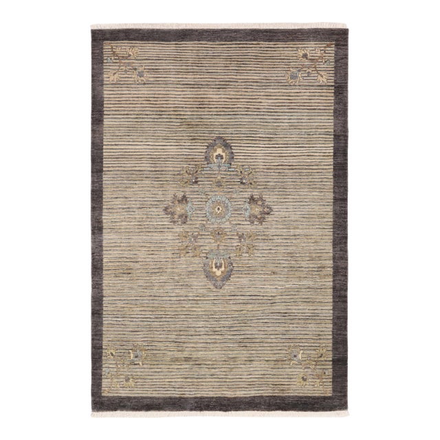 Modern Gabbeh Gray/Blue Wool Rug - 4'7'' X 6'6'' For Sale