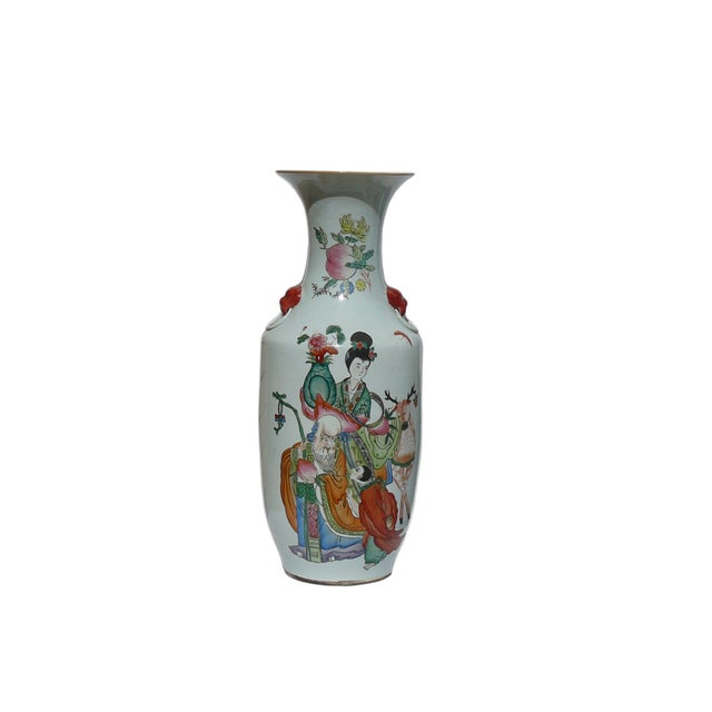Rose Pair Chinese Famille Rose People Graphic Tall Porcelain Art Vases For Sale - Image 8 of 8