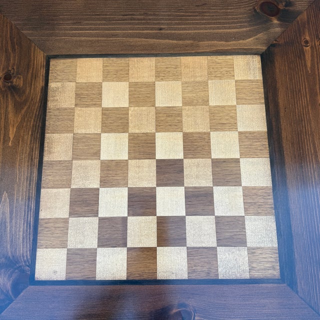 1980s 1980s Ethan Allen Old Tavern Antiqued Pine Rustic Traditional Flip Top Game Table With Chess & Backgammon Boards (12-9022) For Sale - Image 5 of 17