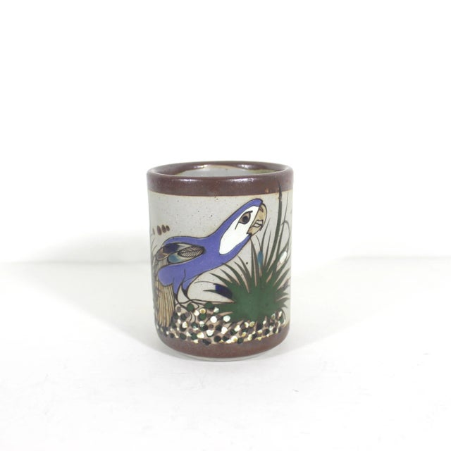 Vintage Tonala Mexico pottery mug with a bird. Signed by artist on the bottom: Mexico Mateo No damage detected, some marks...
