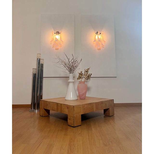 Vintage Italian Murano Wall Lights with Pink Lattimo Glass Petals in the manner of Mazzega, 1990, Set of 2 For Sale - Image 10 of 18