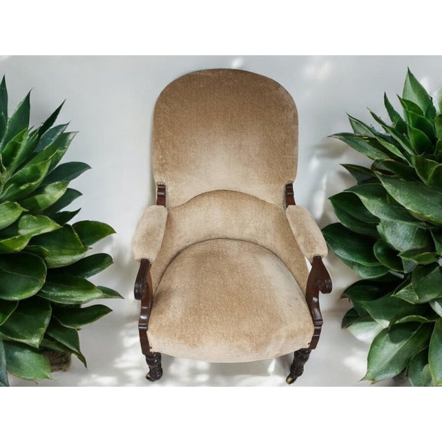 Antique Library Lounge Chair in Velour For Sale - Image 17 of 18