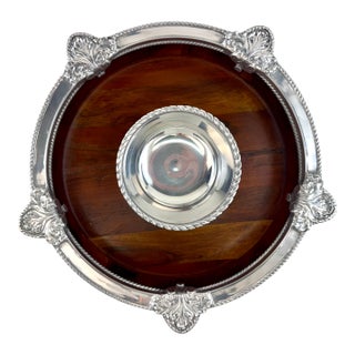 Vintage Reba Silverplate and Wood Serving Tray With Dip Bowl For Sale