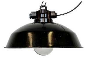 Industrial Black Enamel Factory Pendant Lamp, 1950s