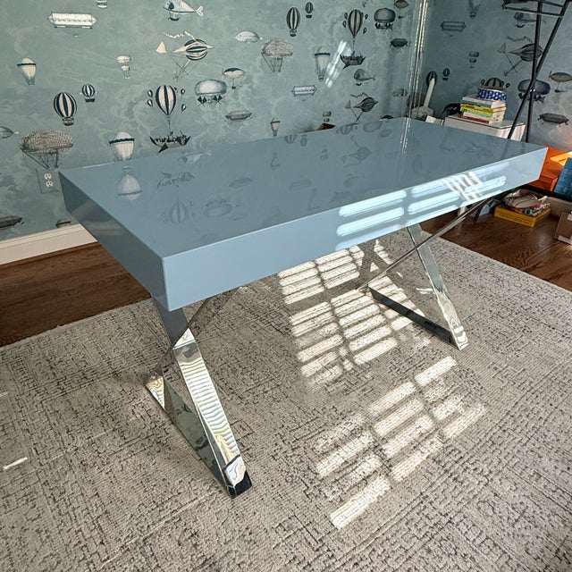 Jonathan Adler Jonathan Adler Channing Lacquered Desk—Blue For Sale - Image 4 of 11