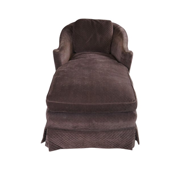 Late 20th Century Modern Chaise Lunge by Edwards Furniture Inc. Features a brown upholstered and quilted velvet fabric...
