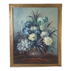 Oscar T. Navarro Floral Still Life Oil Painting (1971)