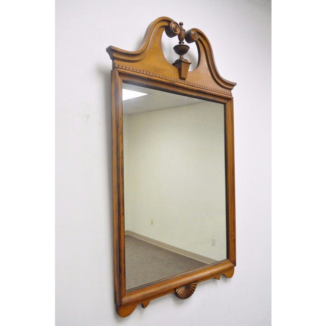 Vintage Maple Wood Federal Style Broken Arch Urn Finial Wall Mirror