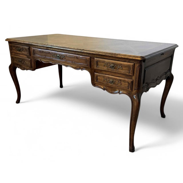 French Country Vintage John Widdicomb French Country Parquet Writing / Partner's Desk For Sale - Image 3 of 12