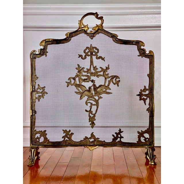 French Louis XVI Style Brass Fireplace Screen With Aged Patina Finish, 20th Century For Sale - Image 14 of 16