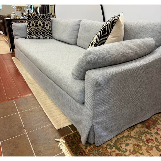 Wood Restoration Hardware Ten Foot Belgian Arm Sofa Custom Italian Melange Slipcover For Sale - Image 7 of 12