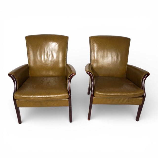 Olive Vintage Moss Green Froxfield Leather Chairs by Parker Knoll, 1960, Set of 2 For Sale - Image 8 of 17