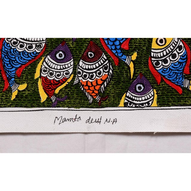 Folk Art Circle of Life – Original Hand-Painted Madhubani Fish Painting by National Award Winner Mamta Devi For Sale - Image 3 of 4