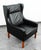 Black Mid Century Danish Modern Lounge Chair Leather Black Arm Denmark Wingback MCM For Sale - Image 8 of 11
