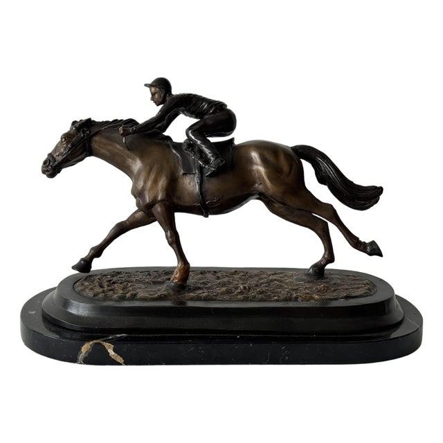 Bronze Statue of Jockey on Racehorse by C. Charles for Max Le Verrier For Sale