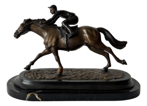 Bronze Statue of Jockey on Racehorse by C. Charles for Max Le Verrier
